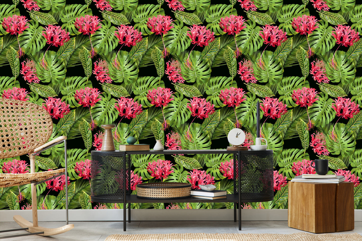 Wallpaper Tropical Flowers In Leaves