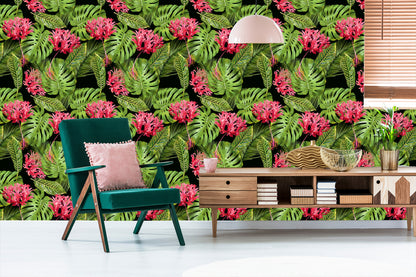 Wallpaper Tropical Flowers In Leaves
