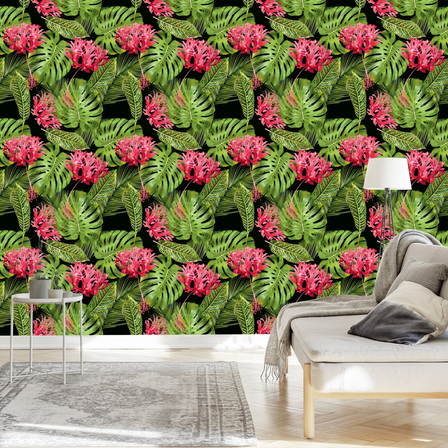 Wallpaper Tropical Flowers In Leaves