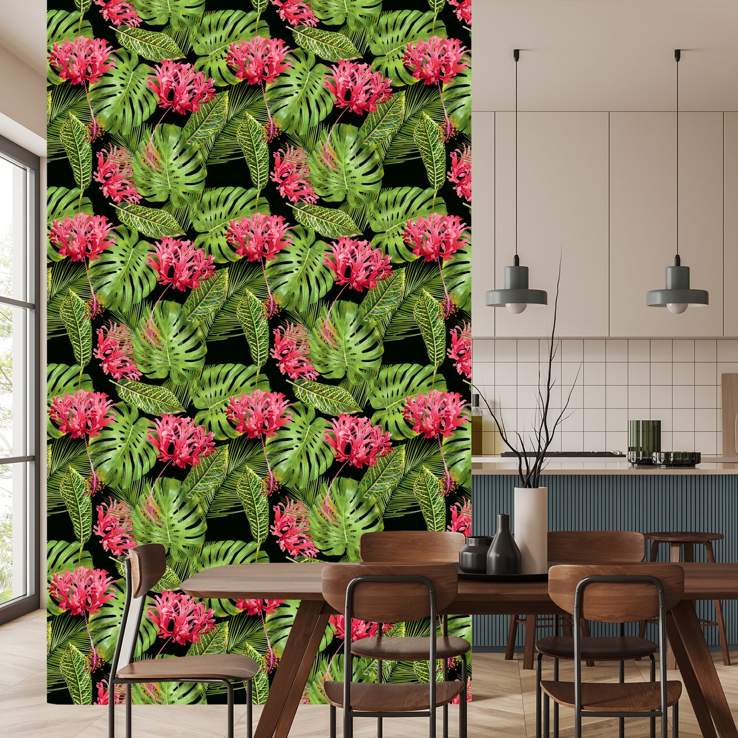 Wallpaper Tropical Flowers In Leaves