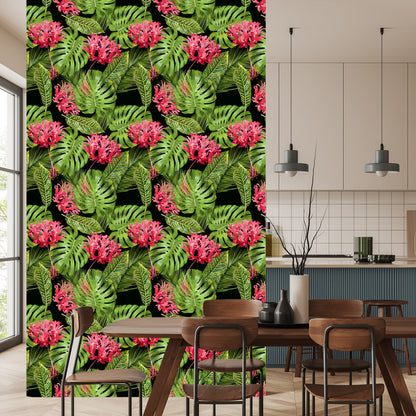 Wallpaper Tropical Flowers In Leaves