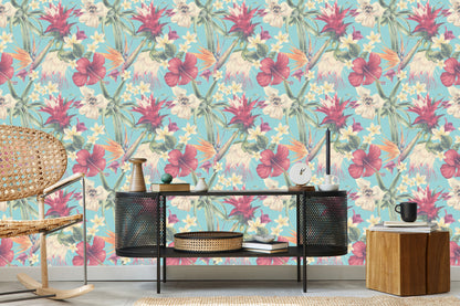 Wallpaper Tropical Plants In Pastels