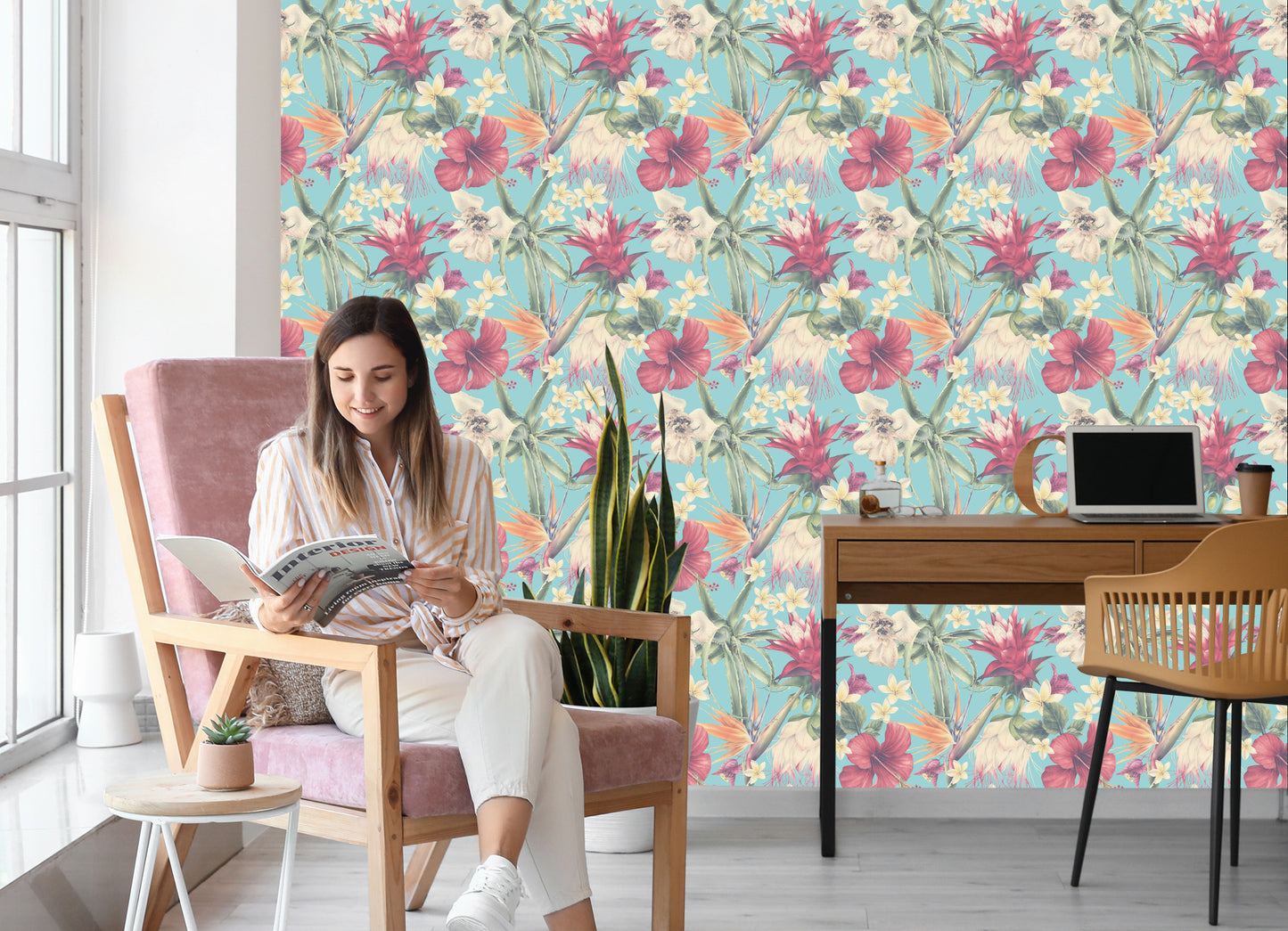 Wallpaper Tropical Plants In Pastels