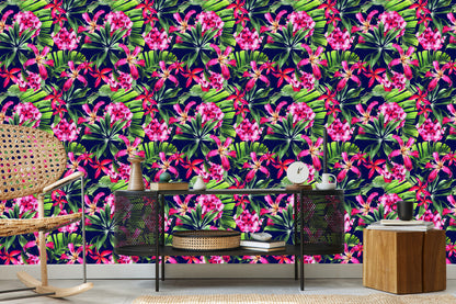 Wallpaper Exotic Flowers Leaves