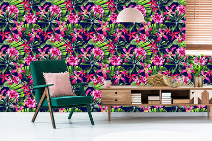 Wallpaper Exotic Flowers Leaves