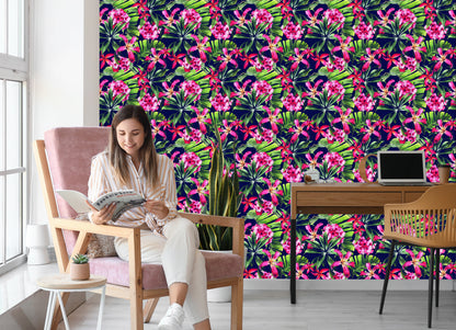 Wallpaper Exotic Flowers Leaves