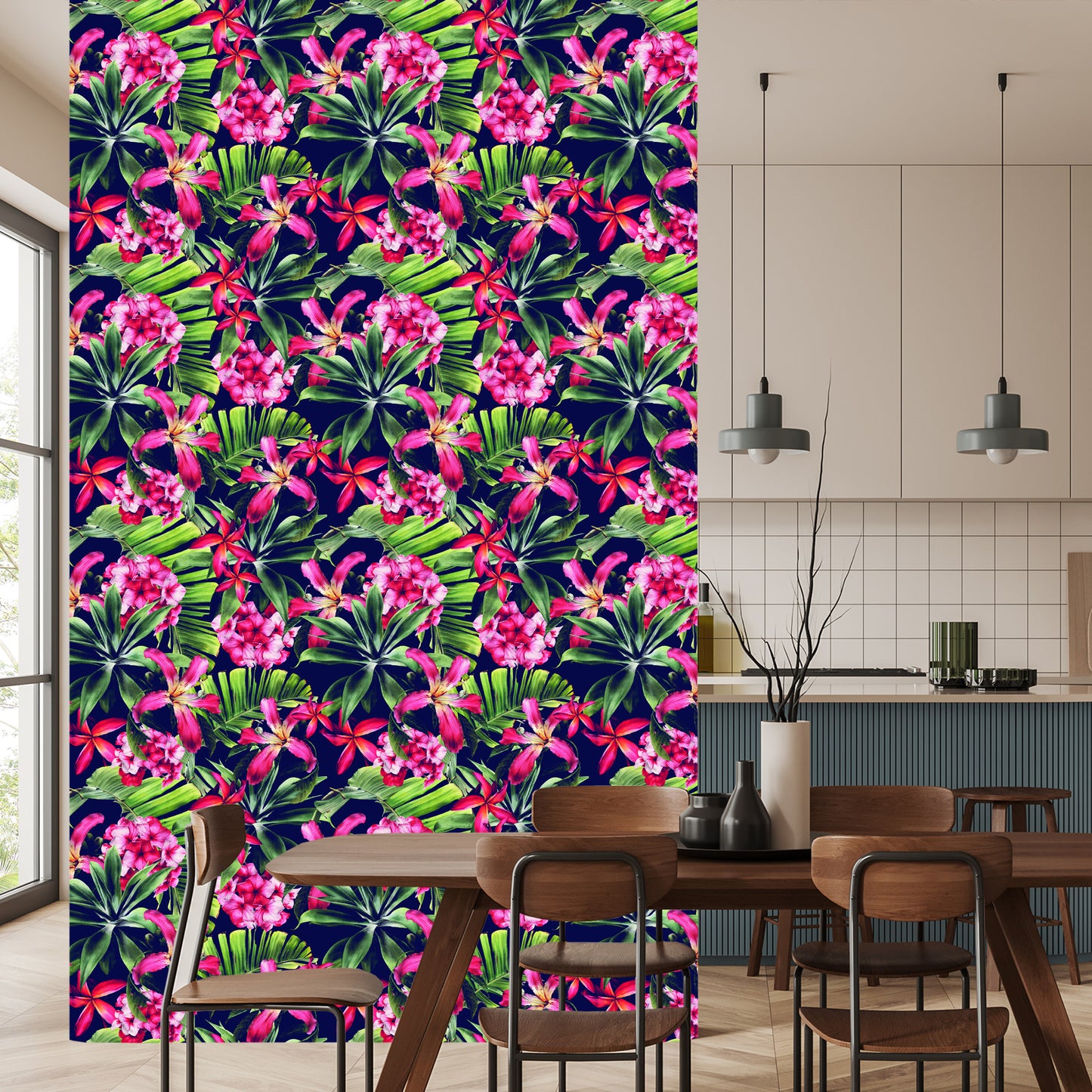 Wallpaper Exotic Flowers Leaves
