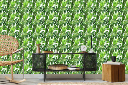 Wallpaper Green Palm Leaves