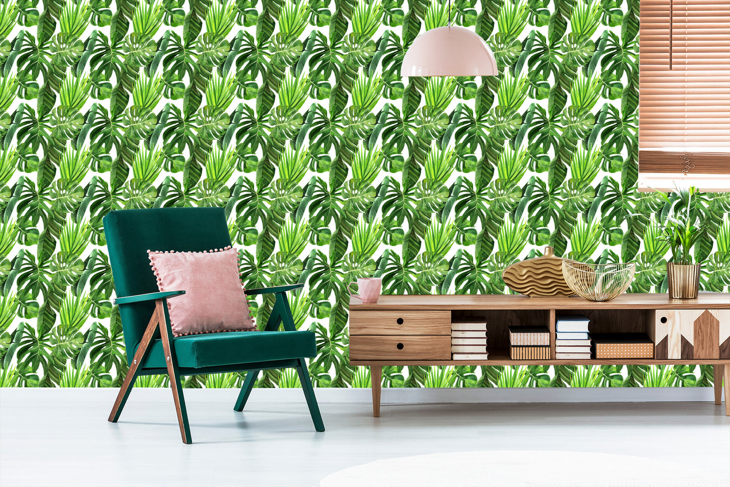 Wallpaper Green Palm Leaves