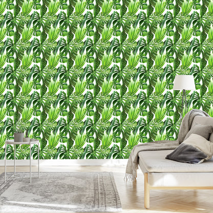 Wallpaper Green Palm Leaves