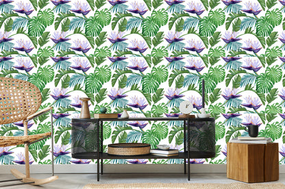 Wallpaper Violet Flowers With Leaves