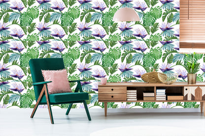 Wallpaper Violet Flowers With Leaves