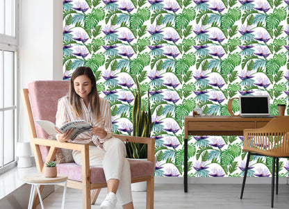 Wallpaper Violet Flowers With Leaves