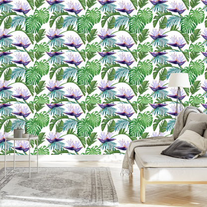 Wallpaper Violet Flowers With Leaves