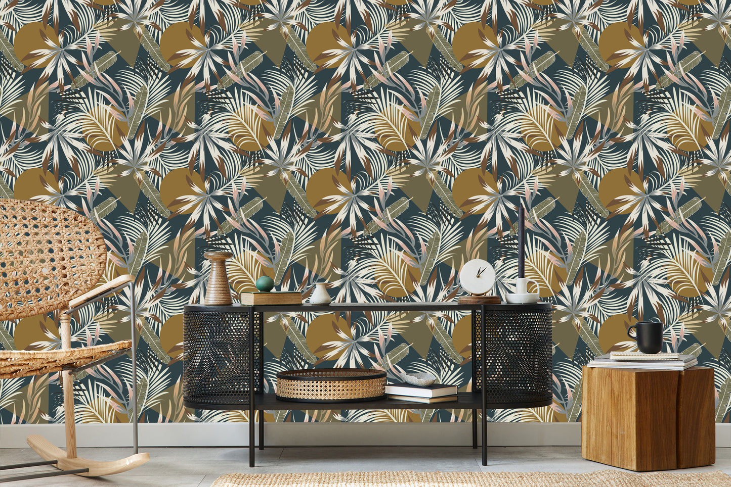 Wallpaper Leaves And Geometric Figures