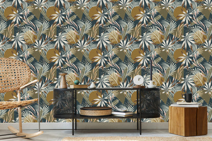 Wallpaper Leaves And Geometric Figures