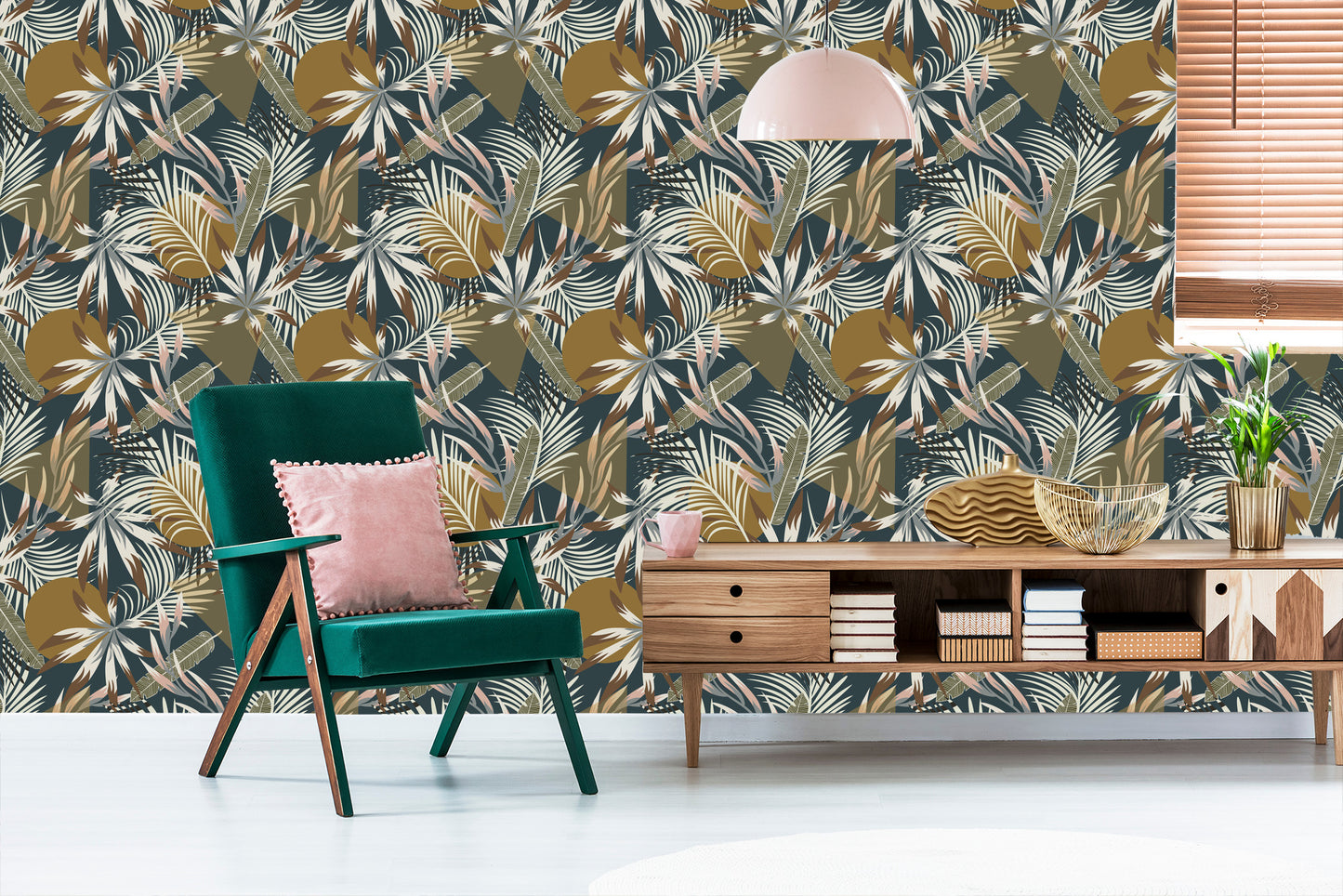 Wallpaper Leaves And Geometric Figures