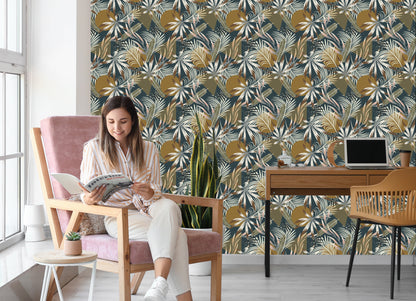 Wallpaper Leaves And Geometric Figures