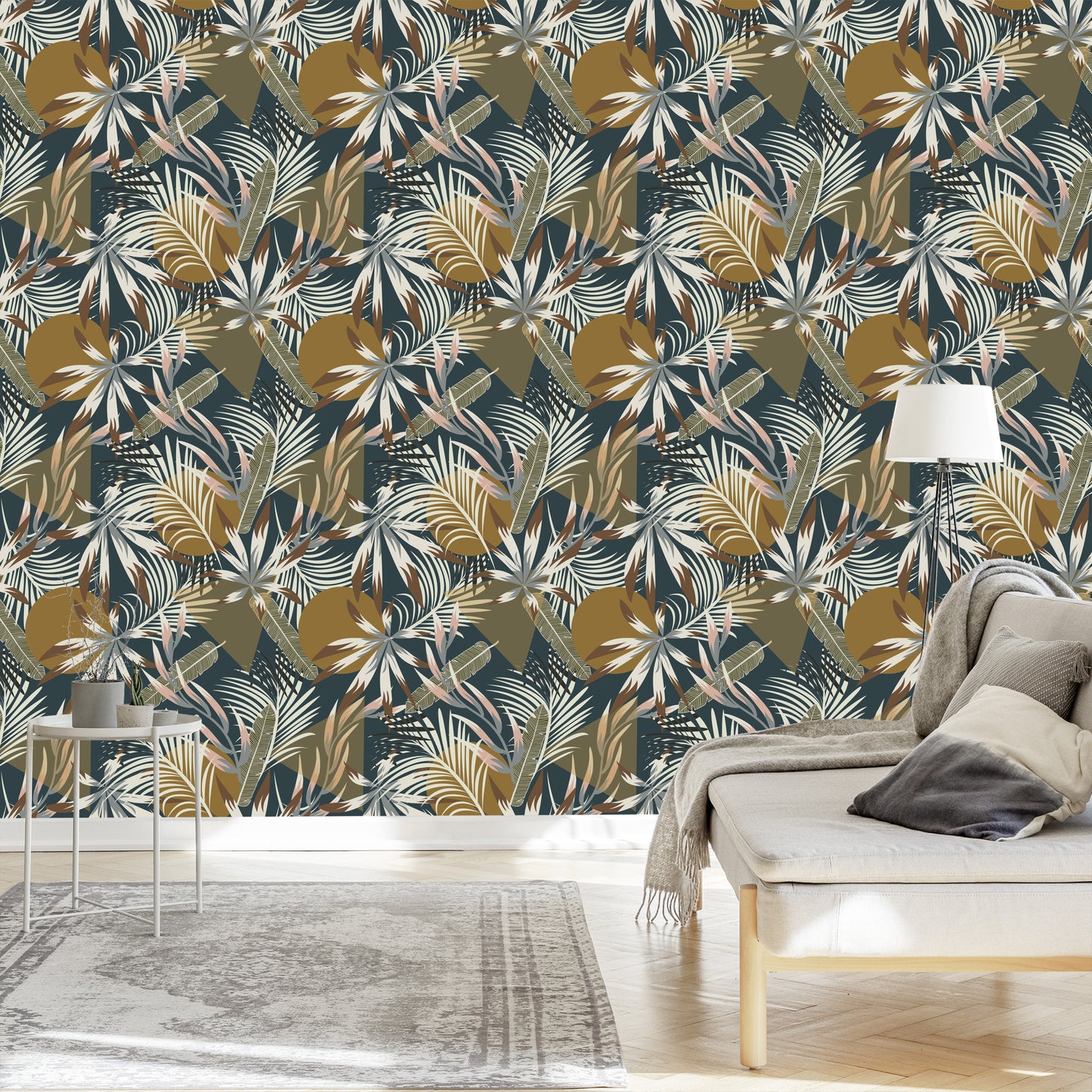 Wallpaper Leaves And Geometric Figures