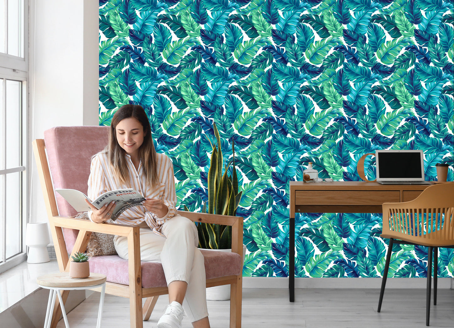 Wallpaper Green-Blue Leaves