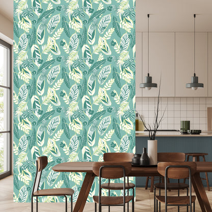 Wallpaper Blue Pattern With Leaves And Flowers
