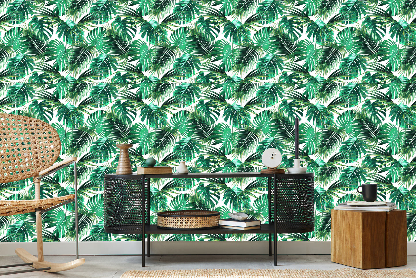 Wallpaper Leaves Of The Palm And Monstera