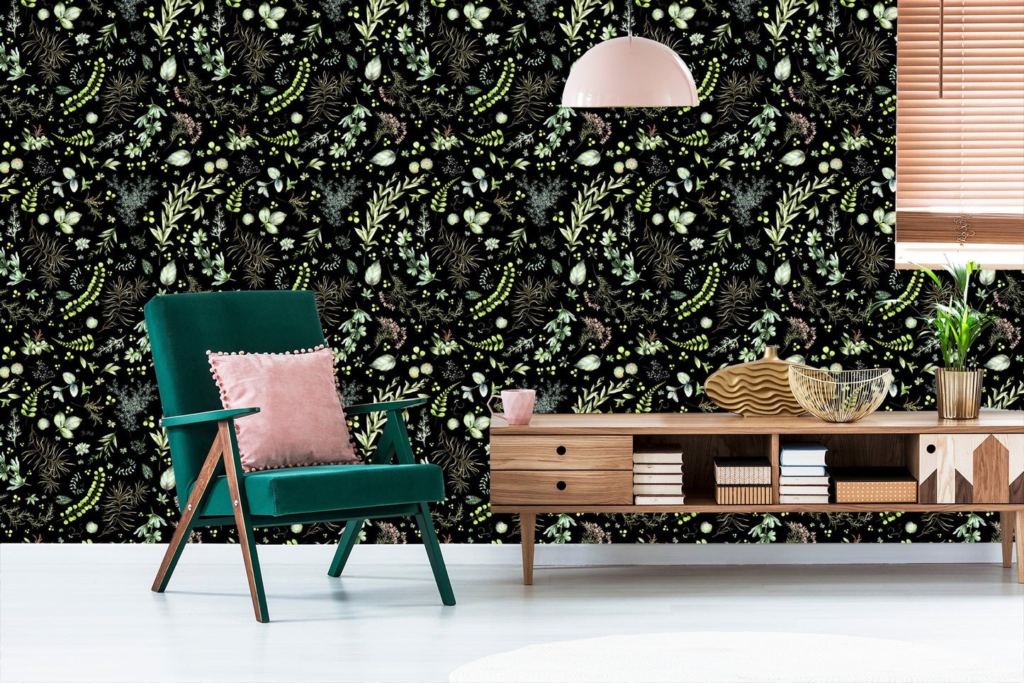 Wallpaper Forest Leaves With Herbs