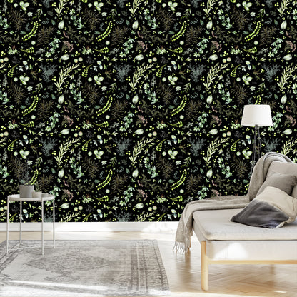 Wallpaper Forest Leaves With Herbs