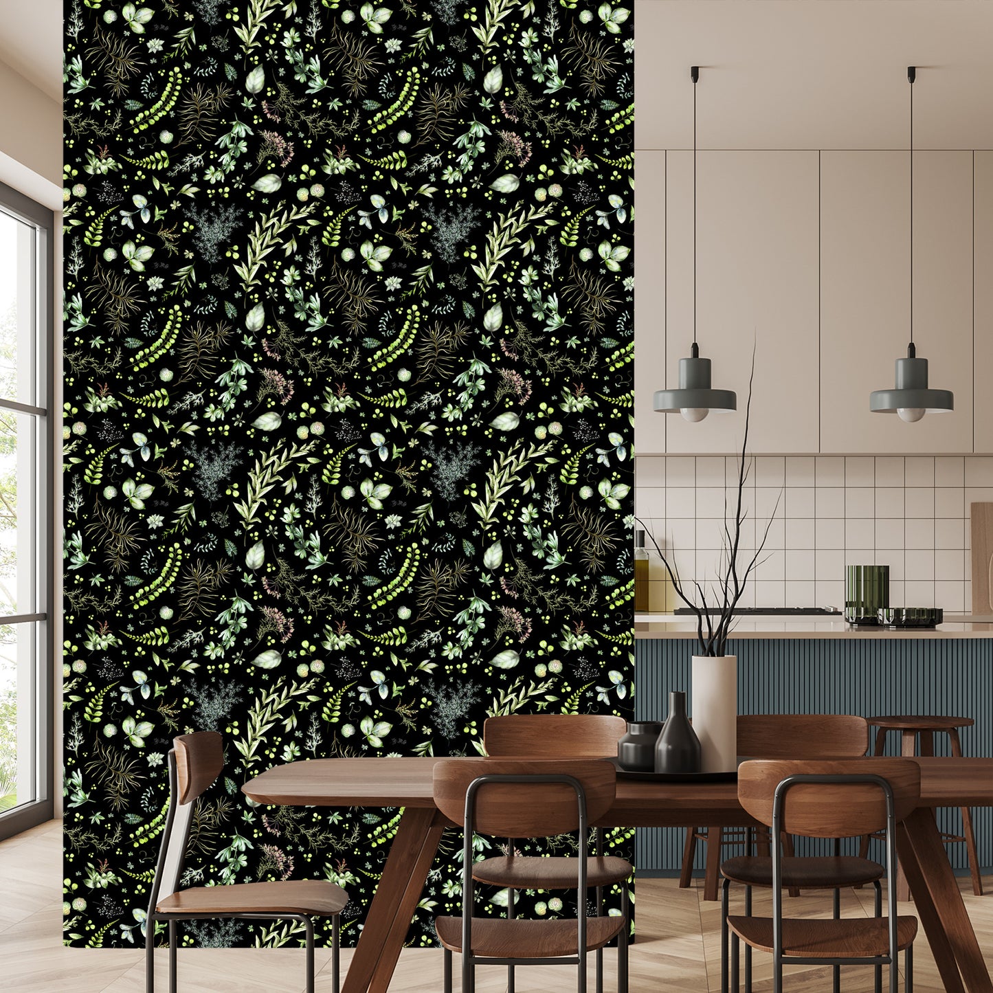 Wallpaper Forest Leaves With Herbs