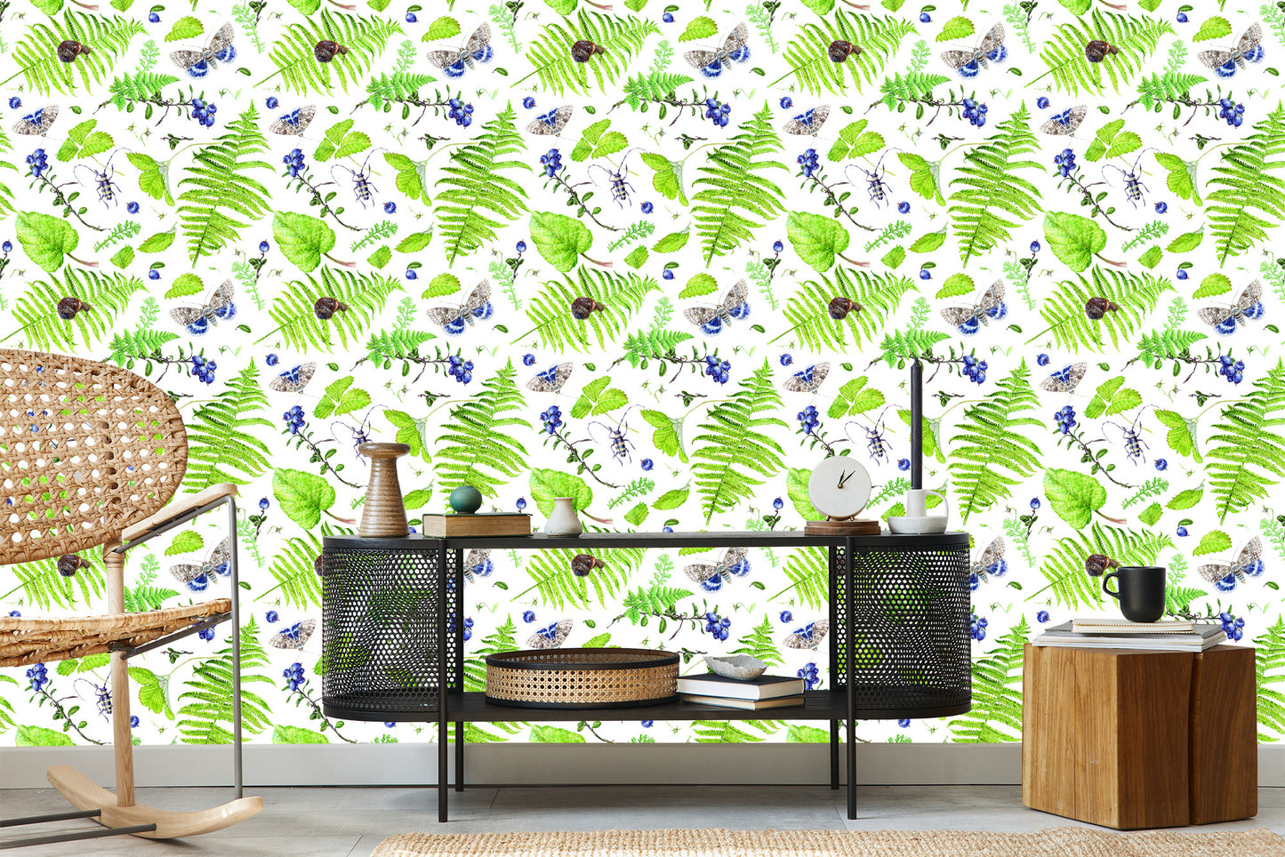 Wallpaper Fern With Butterflies