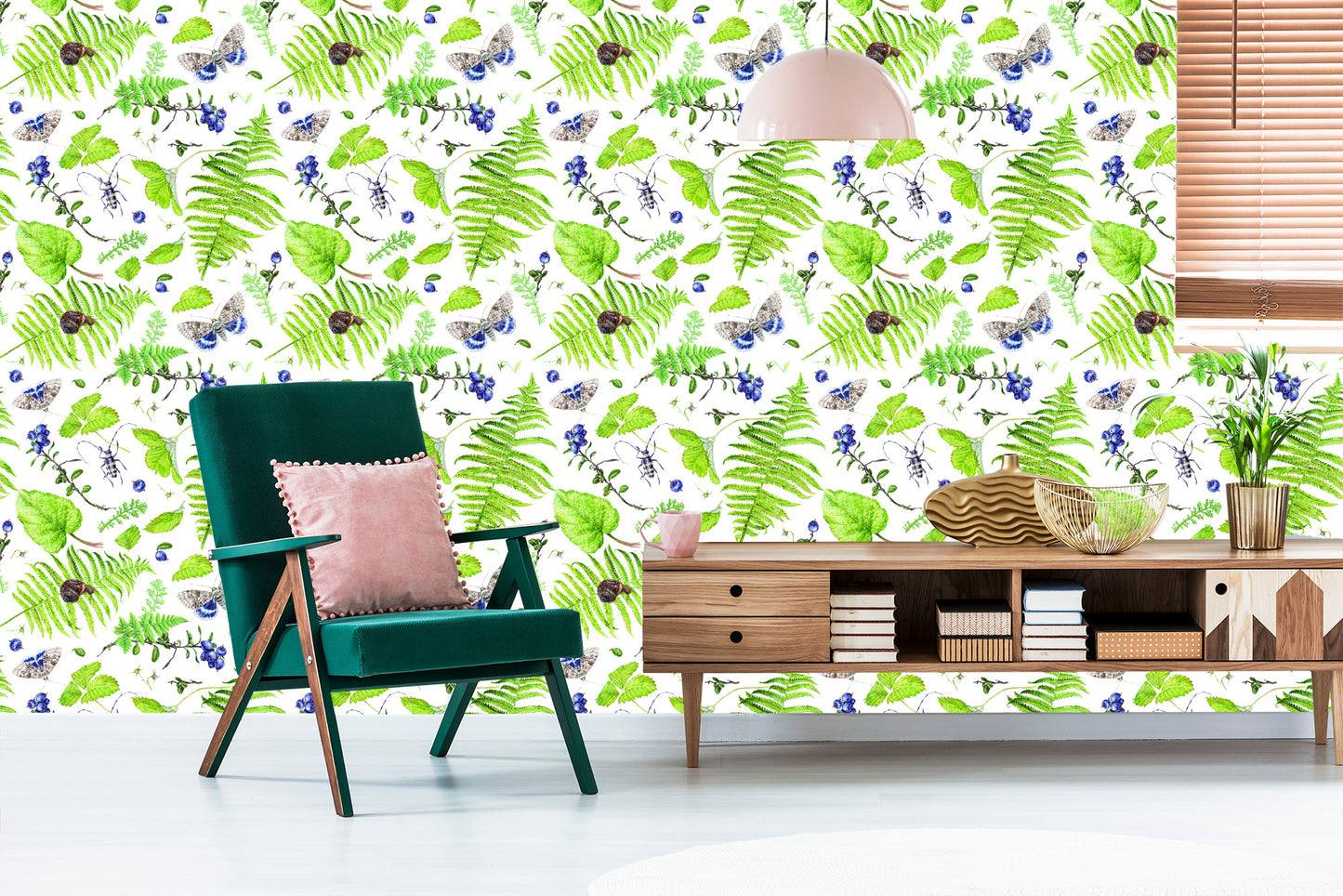 Wallpaper Fern With Butterflies