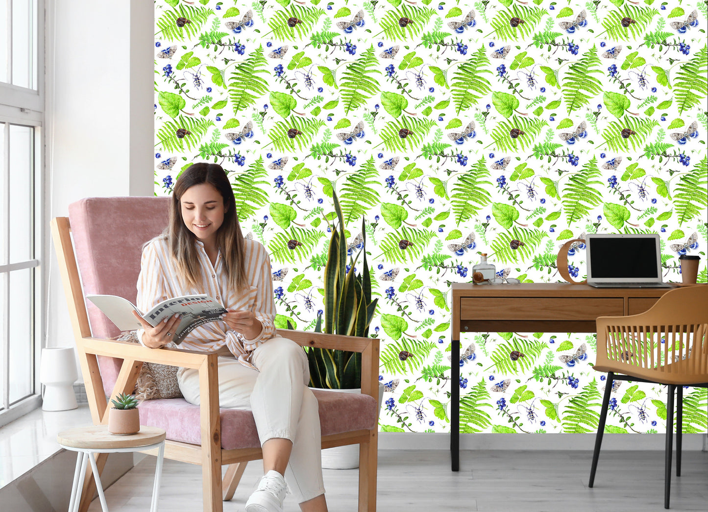 Wallpaper Fern With Butterflies