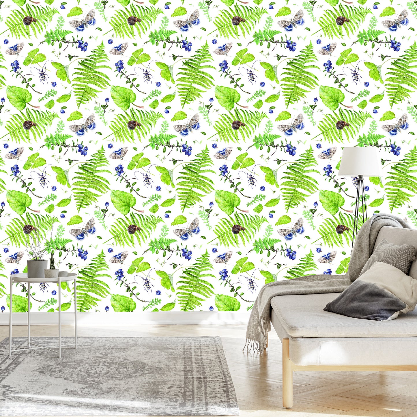 Wallpaper Fern With Butterflies
