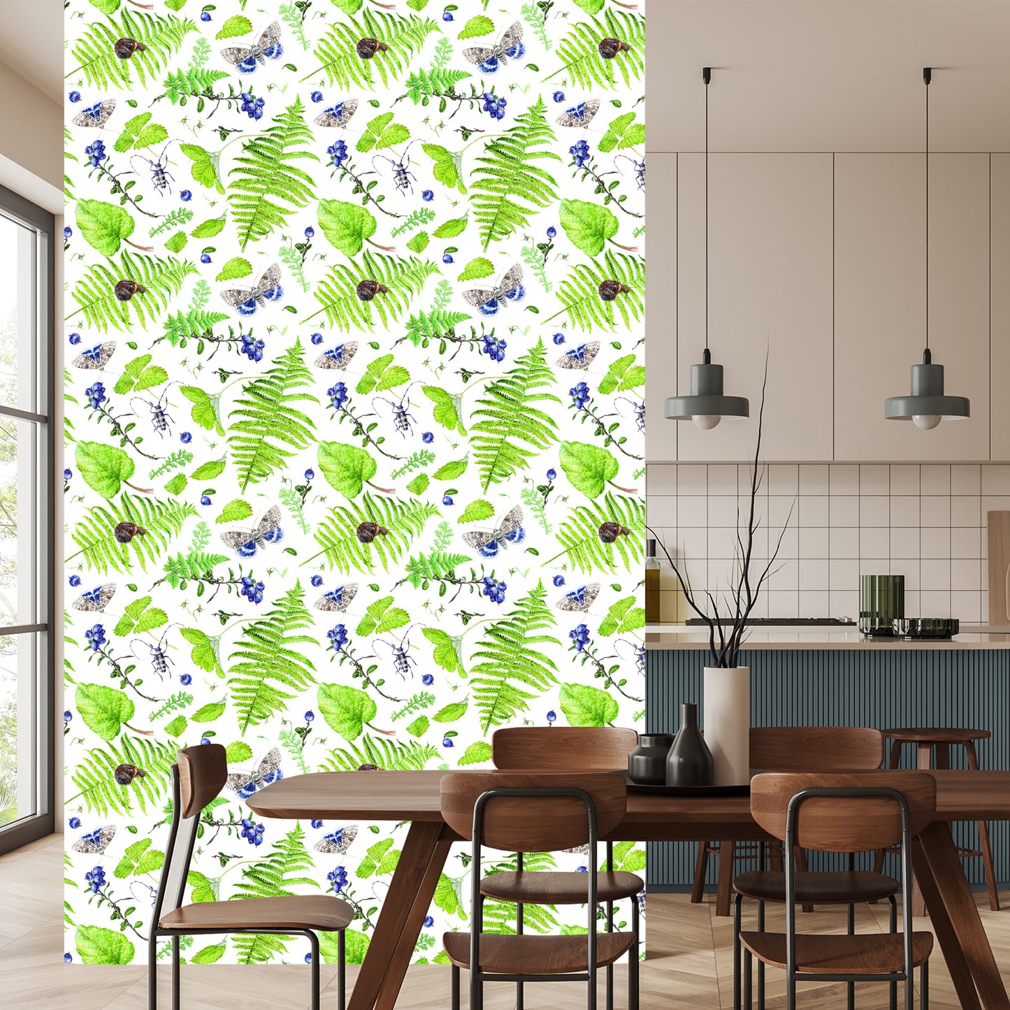 Wallpaper Fern With Butterflies