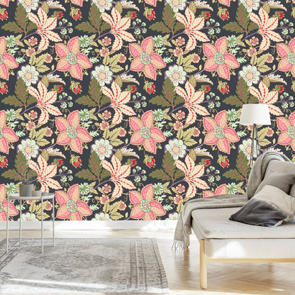 Wallpaper Vintage Flowers With Leaves