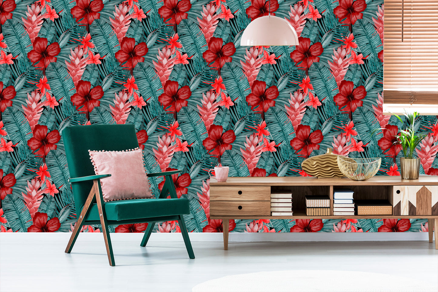 Wallpaper Exotic Flowers And Leaves