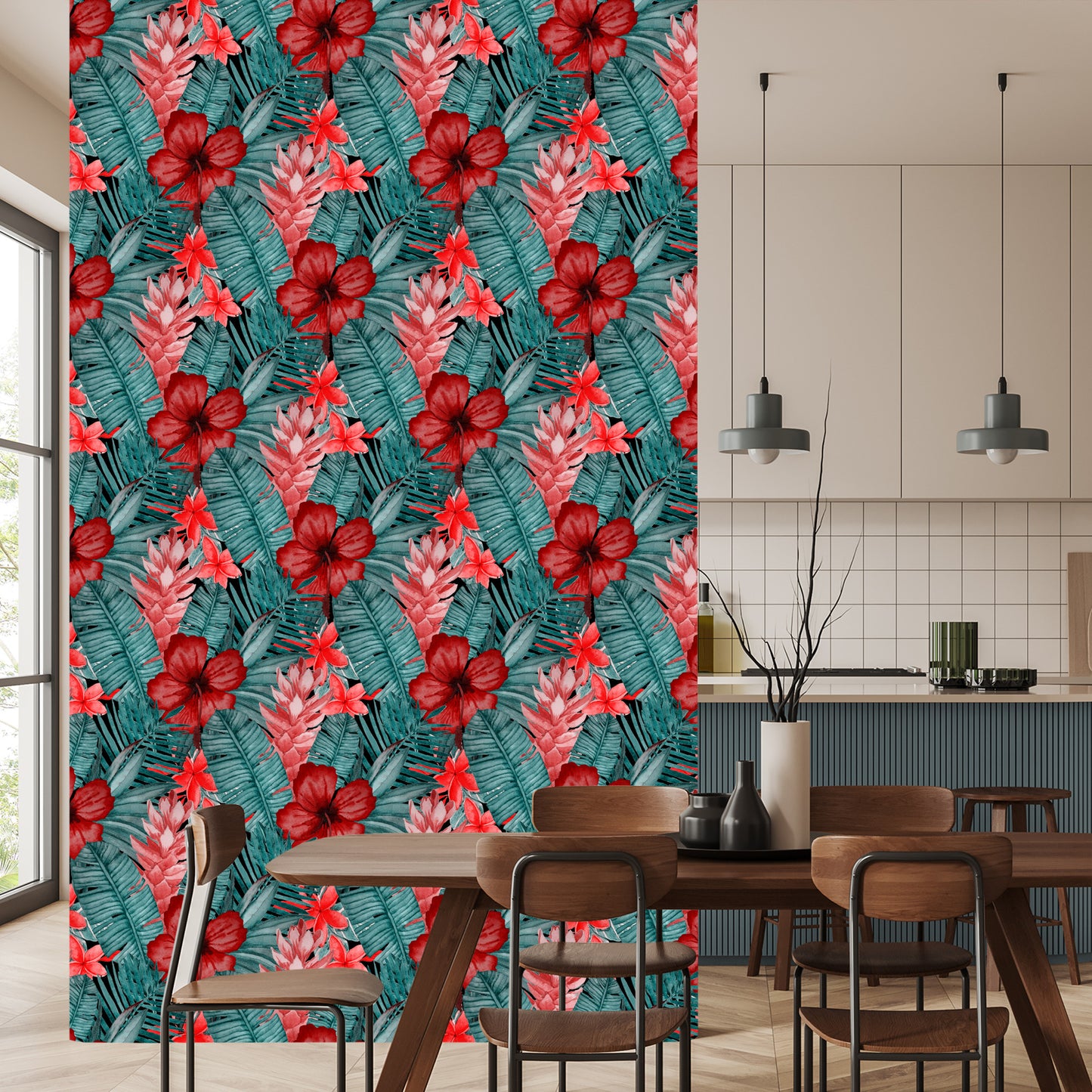 Wallpaper Exotic Flowers And Leaves