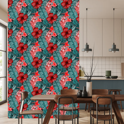 Wallpaper Exotic Flowers And Leaves