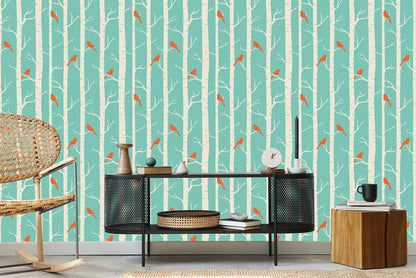 Wallpaper Birches And Birds In Winter