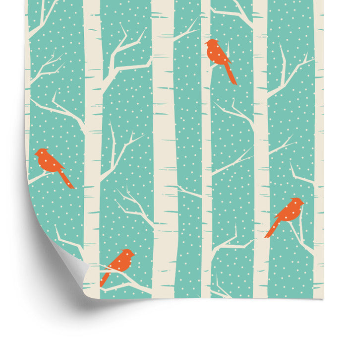 Wallpaper Birches And Birds In Winter
