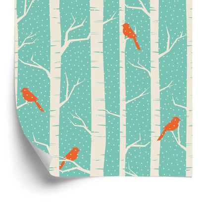 Wallpaper Birches And Birds In Winter