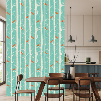 Wallpaper Birches And Birds In Winter