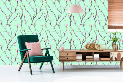 Wallpaper Tree Branches In Spring, Painted With Watercolors