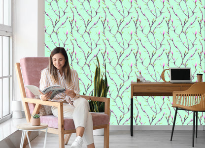 Wallpaper Tree Branches In Spring, Painted With Watercolors