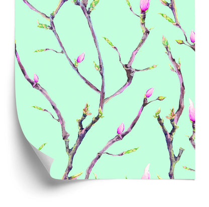 Wallpaper Tree Branches In Spring, Painted With Watercolors