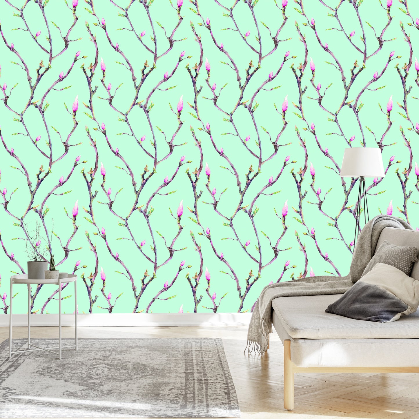 Wallpaper Tree Branches In Spring, Painted With Watercolors