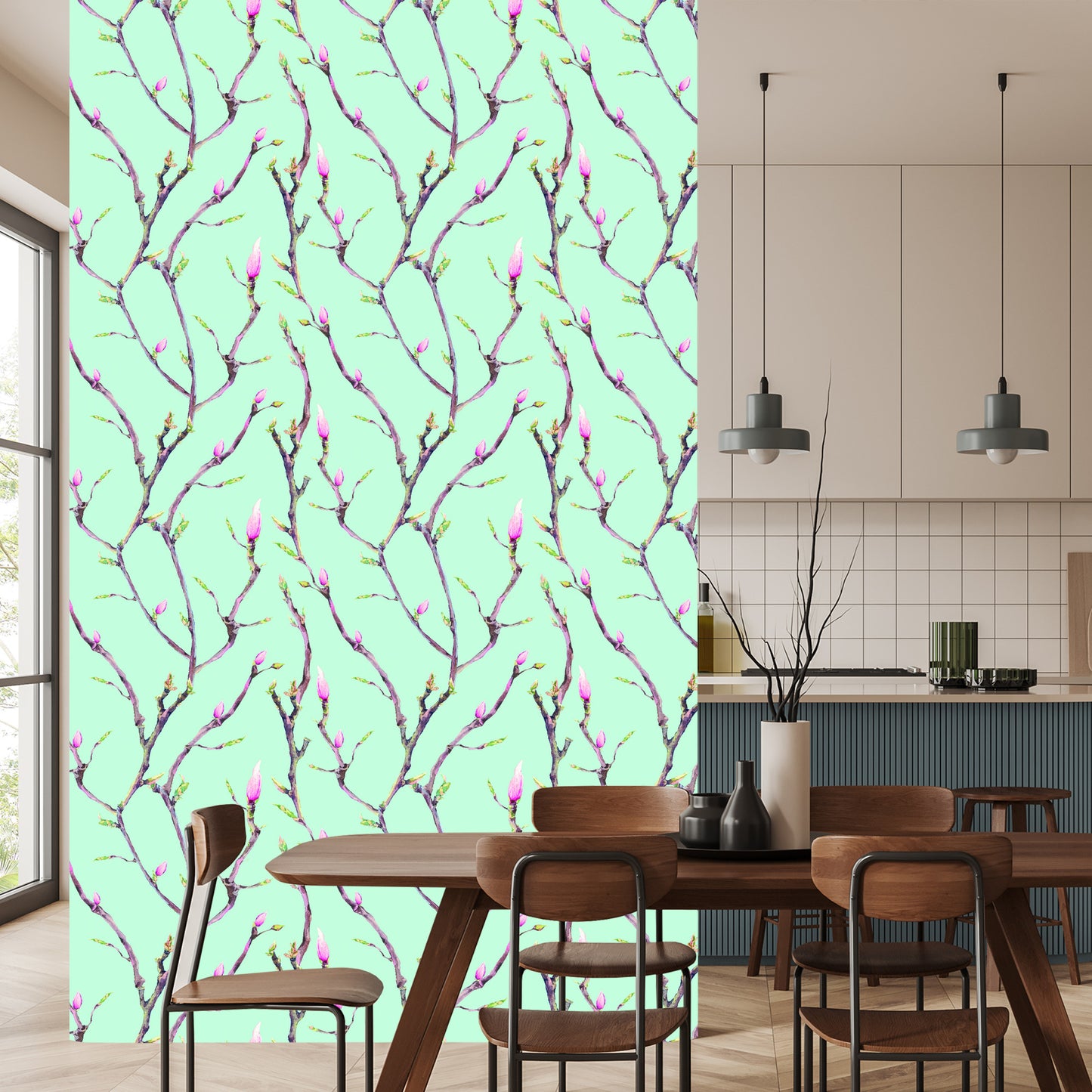 Wallpaper Tree Branches In Spring, Painted With Watercolors