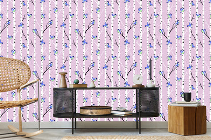 Wallpaper Colorful Birds Among Birches