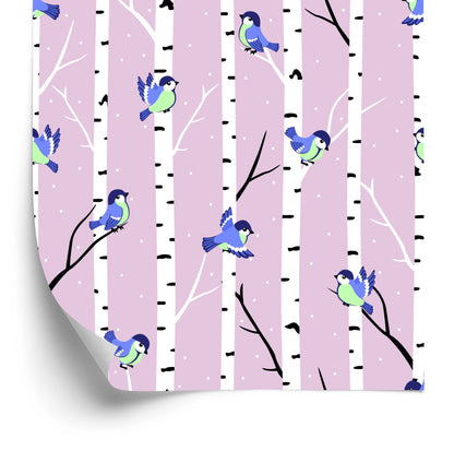 Wallpaper Colorful Birds Among Birches