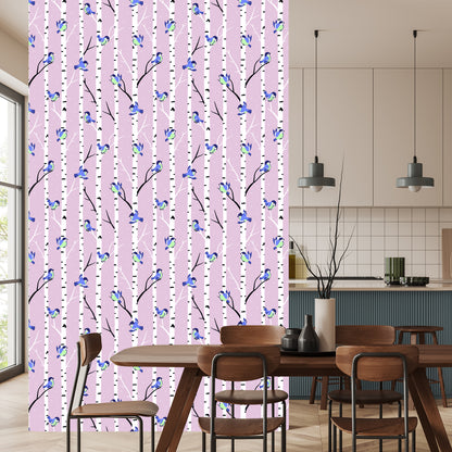Wallpaper Colorful Birds Among Birches